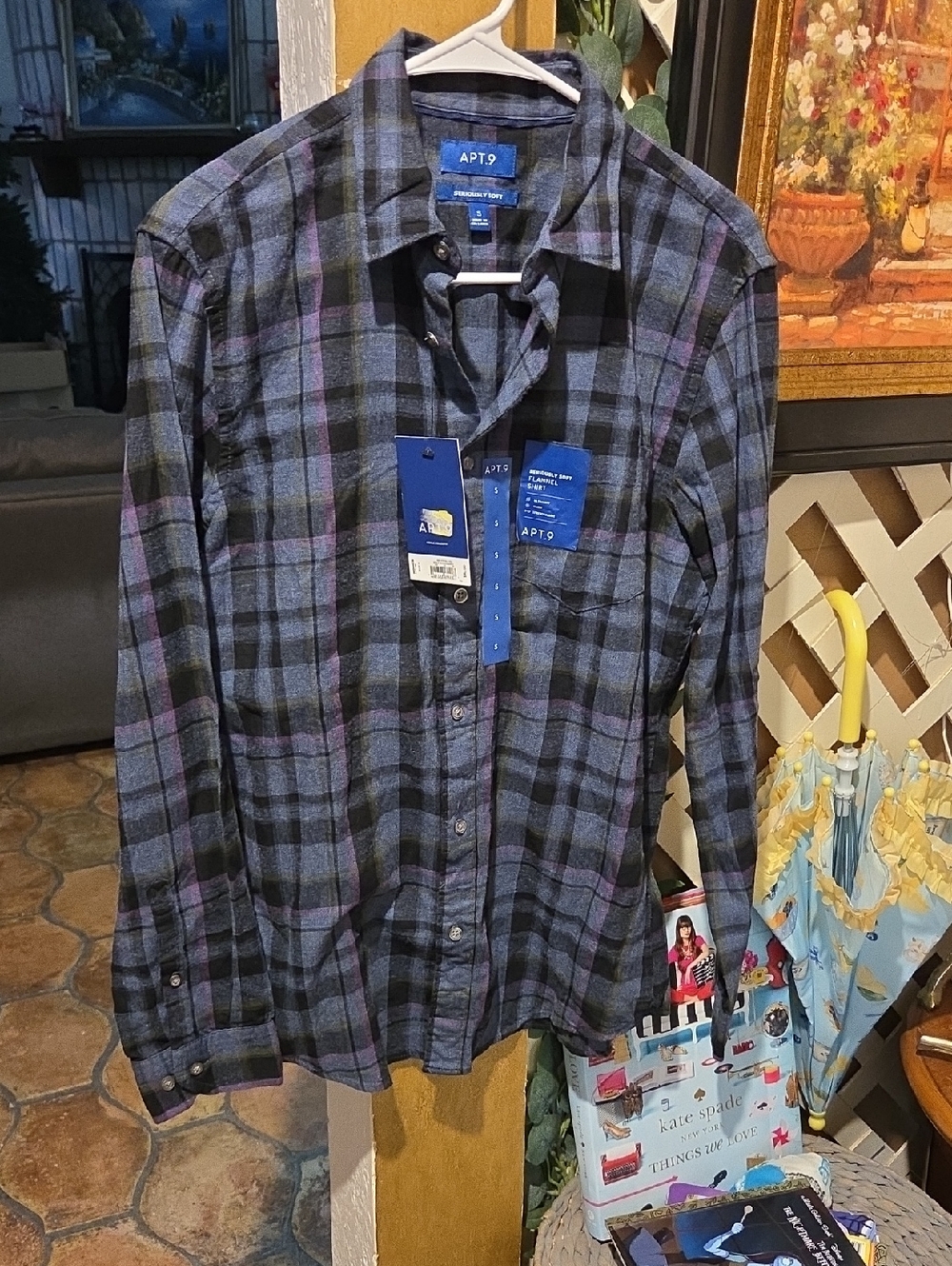Apt. 9 Men's Blue, Black & Purple Plaid Button-Down Shirt